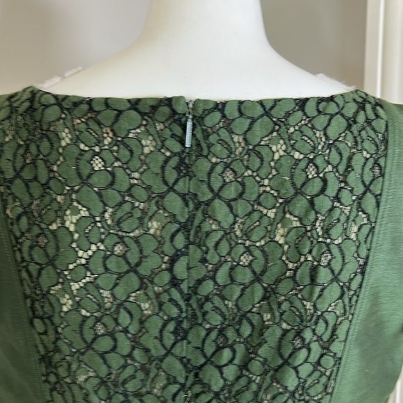 Tory Burch Mariana sheath dress Olive Green Black Jacquard Satin Lace Sz 12 - Picture 10 of 16